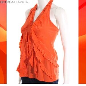 BCBG MAXAZRIA Chic Tiger Orange Ruffle Halter Top size M